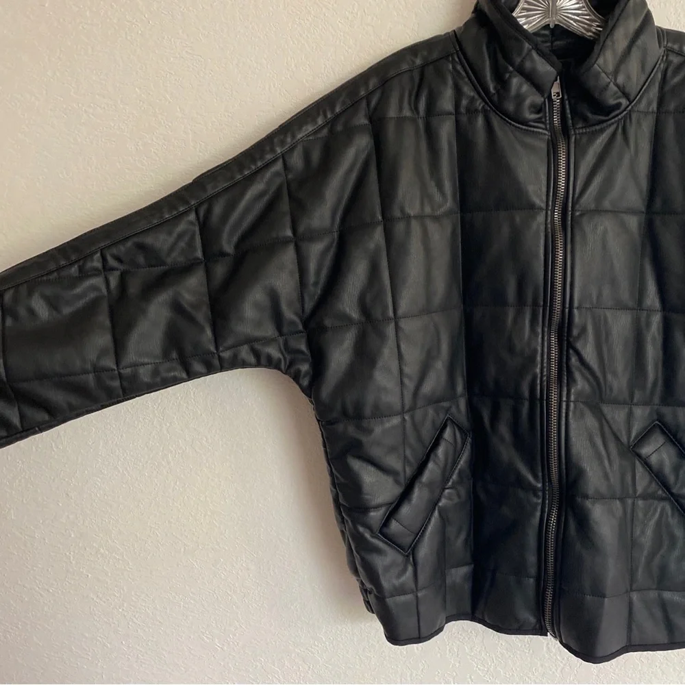 NWT We The FREE PEOPLE Black Vegan Leather Jacket Msrp $198 SZ SMALL - Picture 7 of 7